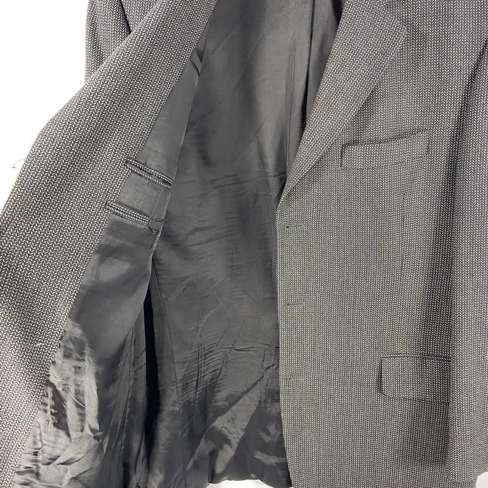 Jack Victor‎ Mark Shale Lanzawood Wool Blazer Black Tan Notched Lapel Mens 43 R
